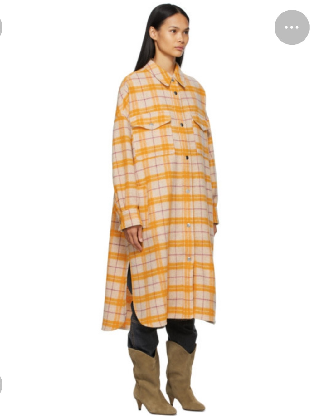 NWT Isabel Marant Étoile Cream Plaid Wool Shacket with Yellow & Mauve Accents